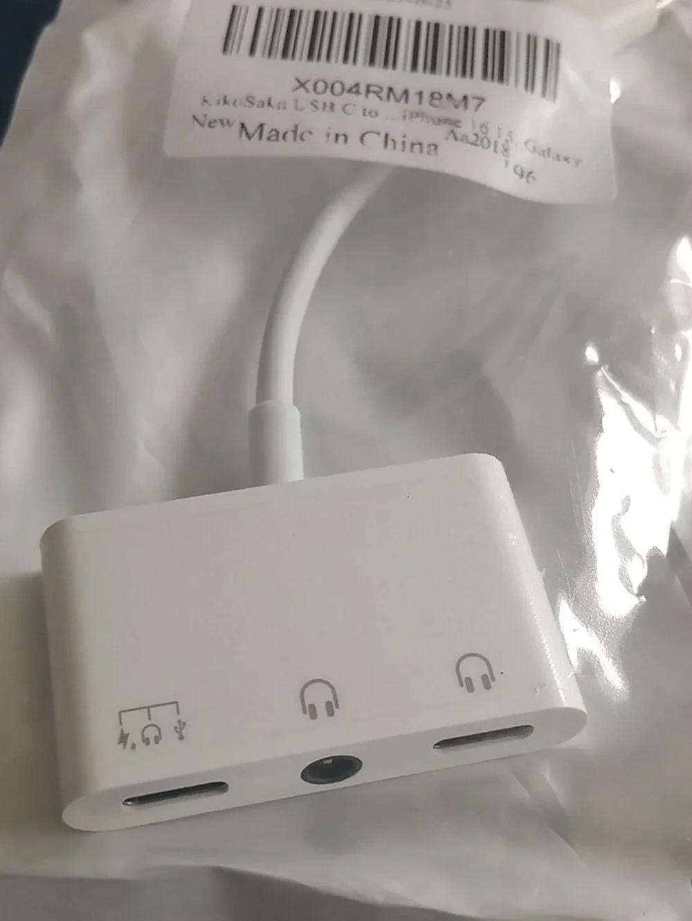 White USB-C to Dual Audio Adapter
